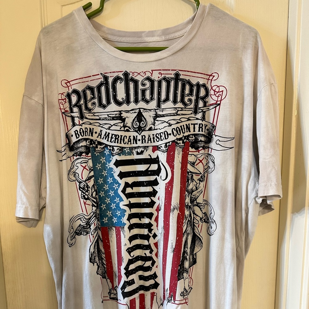 Mens T Shirt White Soft Washed Trick Word RED CHAPTER American Country Size 3XL
